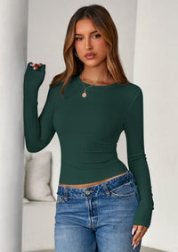 PRETTYGARDEN Womens Summer Fall Long Sleeve Shirts Ribbed Knit Fitted Basic Tee Going Out Tops Underscrub Casual Outfits