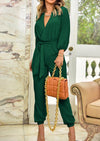 PRETTYGARDEN Women's Fall Jumpsuits Dressy Casual Pants Romper Spring Long Sleeve V Neck Belt Pockets One Piece Outfits