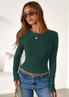 PRETTYGARDEN Womens Summer Fall Long Sleeve Shirts Ribbed Knit Fitted Basic Tee Going Out Tops Underscrub Casual Outfits