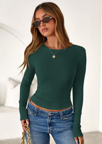 PRETTYGARDEN Womens Summer Fall Long Sleeve Shirts Ribbed Knit Fitted Basic Tee Going Out Tops Underscrub Casual Outfits