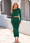 PRETTYGARDEN Women's Spring Fall 2 Piece Sweater Set Rib Knit Long Sleeve Crop Top Maxi Bodycon Skirt Casual Winter Outfits PRETTYGARDEN