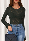 PRETTYGARDEN Womens Lace Long Bell Sleeve Tops Fall Sexy See Through Sheer Floral Blouse Shirt Fitted Going Out Outfits