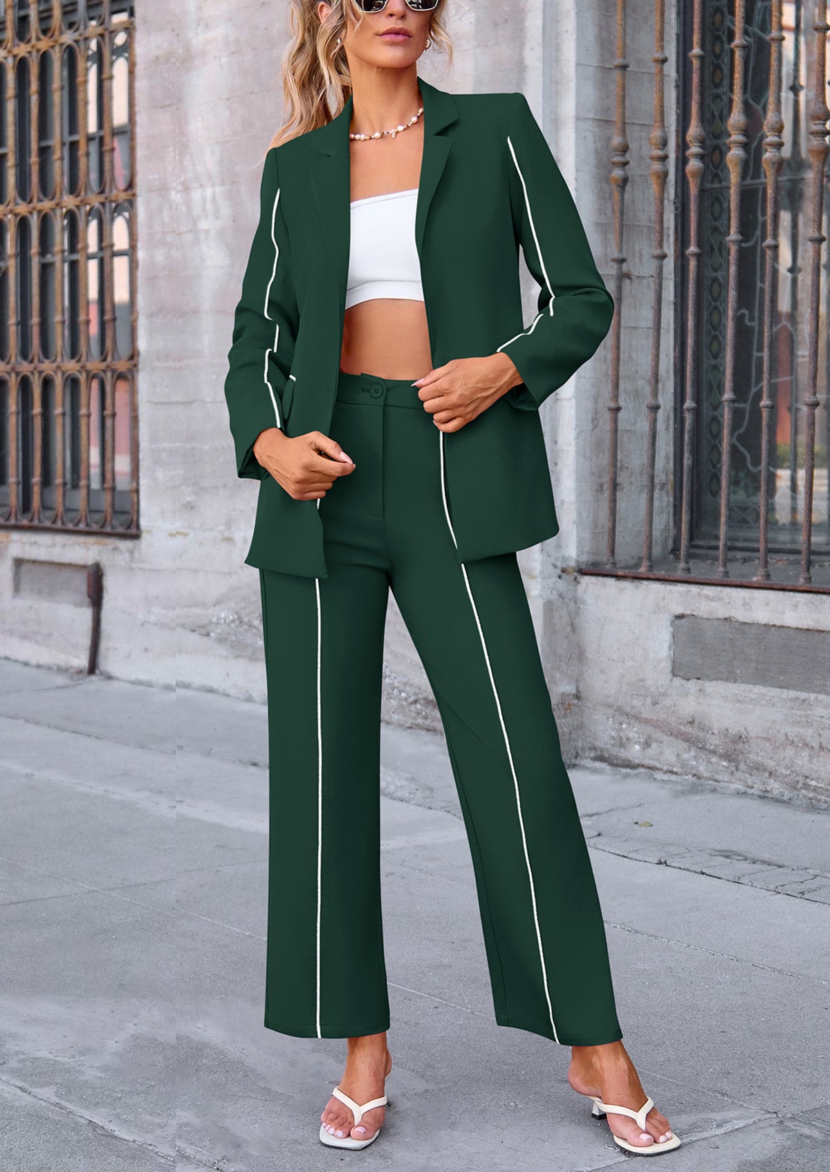Business Casual Jacket Wide Leg Pants 2 Piece Blazer Sets