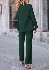 Business Casual Jacket Wide Leg Pants 2 Piece Blazer Sets