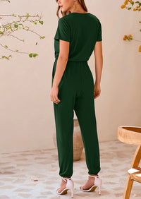 Deep V Neck Wrap Drawstring Waist Jumpsuits