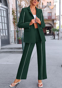 Business Casual Jacket Wide Leg Pants 2 Piece Blazer Sets
