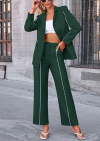 Business Casual Jacket Wide Leg Pants 2 Piece Blazer Sets