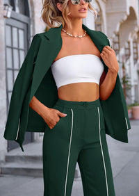 Business Casual Jacket Wide Leg Pants 2 Piece Blazer Sets