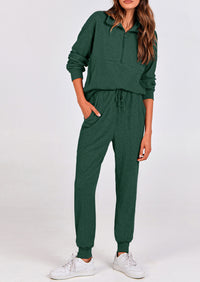 Two piece long sleeved half zip pullover sweatshirt, sports pants, casual set
