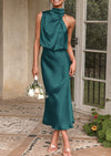 PRETTYGARDEN Women's Summer Satin Dress Elegant Sleeveless Mock Neck Cocktail Party Maxi Dresses