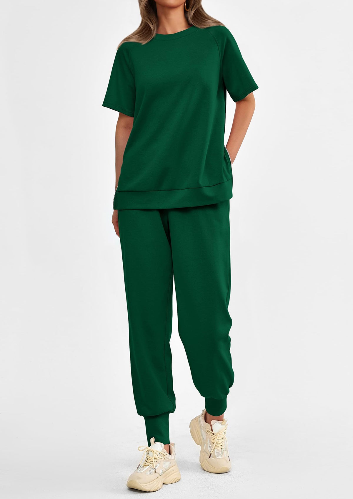 Casual Short Sleeve Tops High Waisted Sweatpants Two Piece Sets