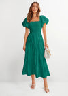 PRETTYGARDEN Women's Summer Casual Midi Dress Puffy Short Sleeve Square Neck Smocked Tiered Ruffle Dresses