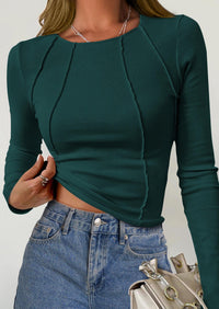 Long Sleeved Crop Exposed Casual T-Shirt
