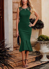 PRETTYGARDEN Women's Sleeveless Midi Bodycon Formal Dress Ruffle Mermaid Hem Elegant Cocktail Wedding Guest Midi Dresses