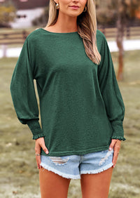 Puff Long Sleeve Crew neck Casual Basic T-shirts