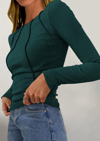 Long Sleeved Crop Exposed Casual T-Shirt