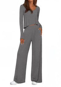 PRETTYGARDEN Women's 2 Piece Fall Sets  Casual Long Sleeve Shirts Wide Leg Pants Lounge Travel Outfits Fashion Clothing