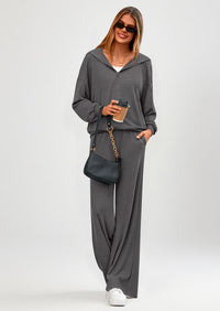 PRETTYGARDEN Women's 2 Piece Fall Lounge Sets Zip Up Hoodie Wide Leg Pants Tracksuit Matching Travel Outfits Clothes