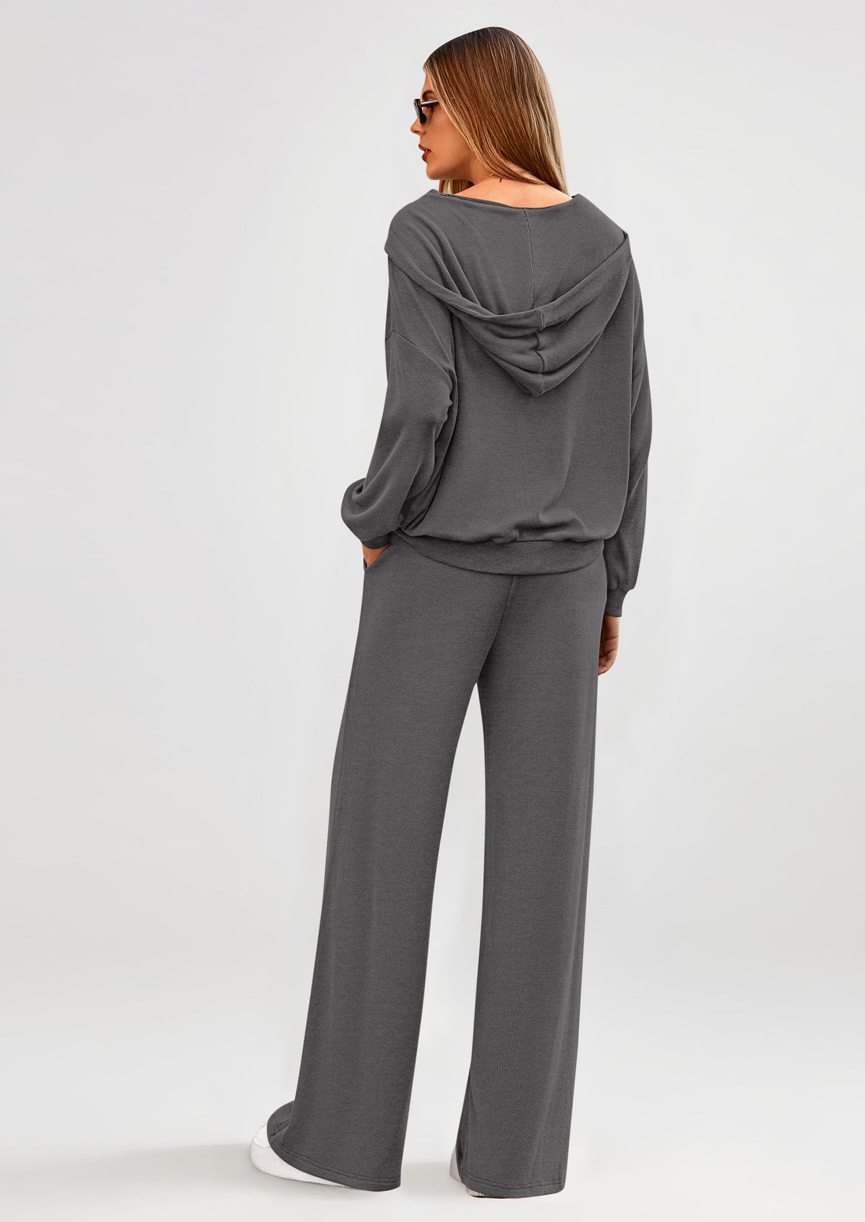 PRETTYGARDEN Women's 2 Piece Fall Lounge Sets Zip Up Hoodie Wide Leg Pants Tracksuit Matching Travel Outfits Clothes