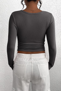 Long Sleeve Henley Button Down Ribbed Knit Slim Fit Casual T-shirts