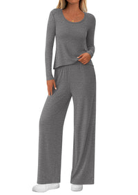 PRETTYGARDEN Women's 2 Piece Fall Sets  Casual Long Sleeve Shirts Wide Leg Pants Lounge Travel Outfits Fashion Clothing