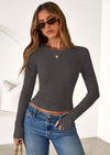 PRETTYGARDEN Womens Summer Fall Long Sleeve Shirts Ribbed Knit Fitted Basic Tee Going Out Tops Underscrub Casual Outfits