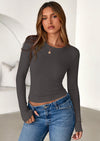 PRETTYGARDEN Womens Summer Fall Long Sleeve Shirts Ribbed Knit Fitted Basic Tee Going Out Tops Underscrub Casual Outfits
