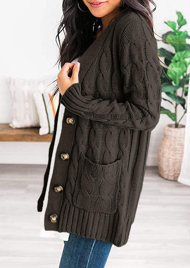 PRETTYGARDEN Women's Open Front Cardigan Sweaters Fall Fashion Button Down Cable Knit Chunky Winter Outerwear Coats