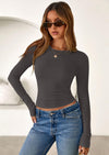 PRETTYGARDEN Womens Summer Fall Long Sleeve Shirts Ribbed Knit Fitted Basic Tee Going Out Tops Underscrub Casual Outfits