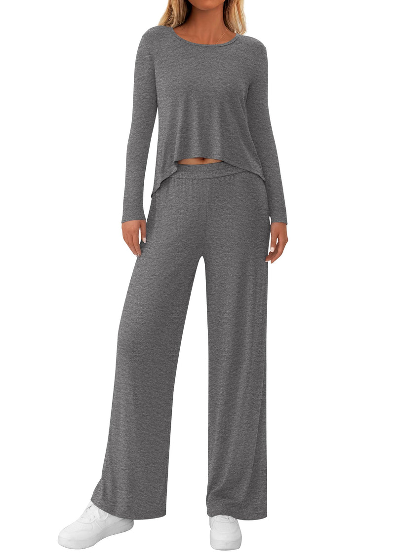 PRETTYGARDEN Women's 2 Piece Fall Sets  Casual Long Sleeve Shirts Wide Leg Pants Lounge Travel Outfits Fashion Clothing