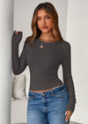 PRETTYGARDEN Womens Summer Fall Long Sleeve Shirts Ribbed Knit Fitted Basic Tee Going Out Tops Underscrub Casual Outfits