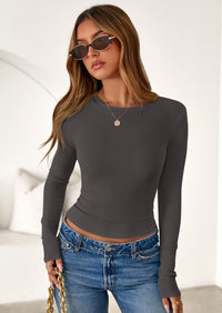 PRETTYGARDEN Womens Summer Fall Long Sleeve Shirts Ribbed Knit Fitted Basic Tee Going Out Tops Underscrub Casual Outfits
