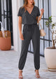Deep V Neck Wrap Drawstring Waist Jumpsuits