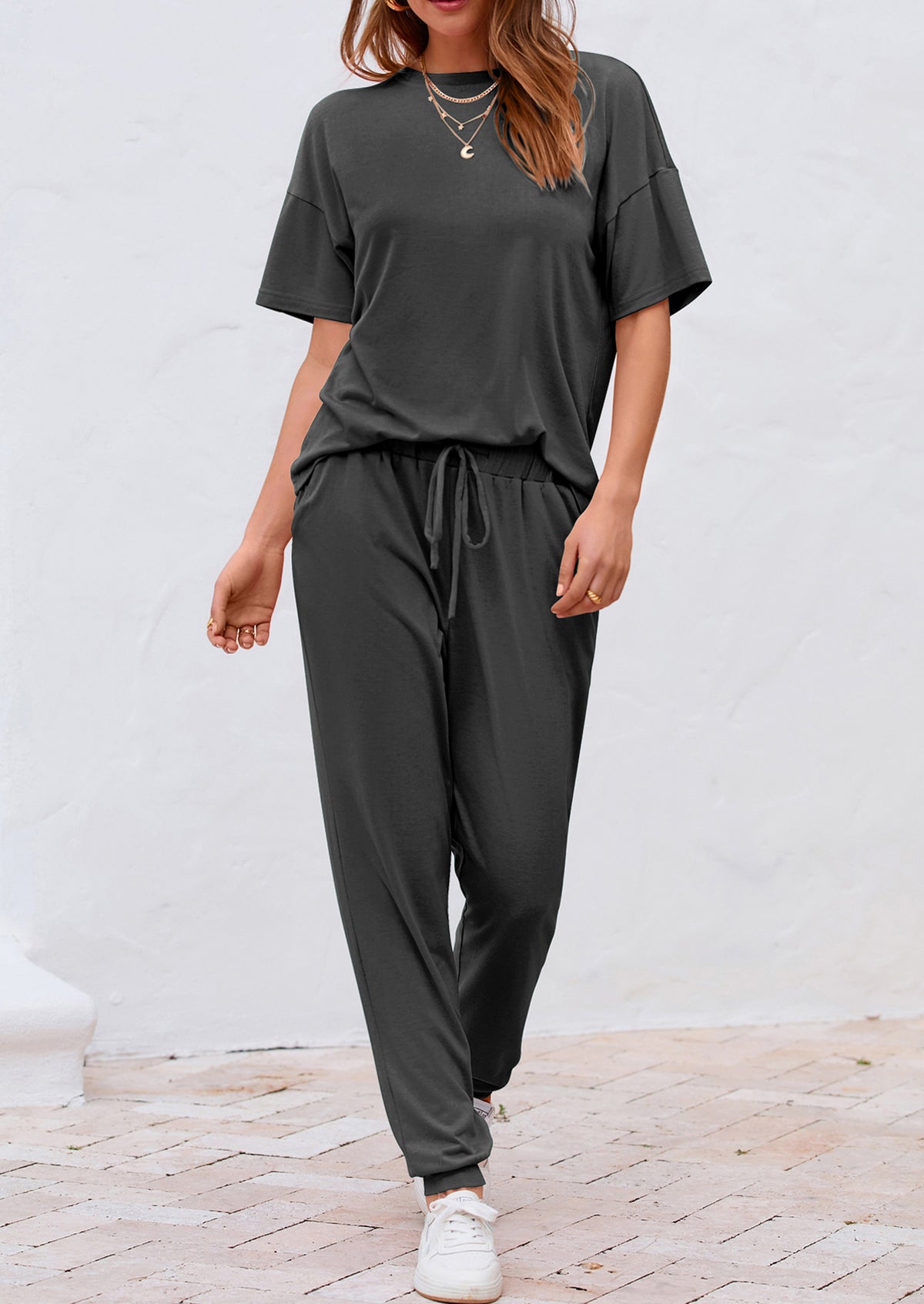Two Piece Outfit Short Sleeve  Pullover Tops Tracksuits