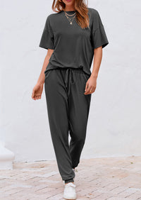 Two Piece Outfit Short Sleeve  Pullover Tops Tracksuits