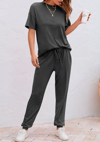 Two Piece Outfit Short Sleeve  Pullover Tops Tracksuits