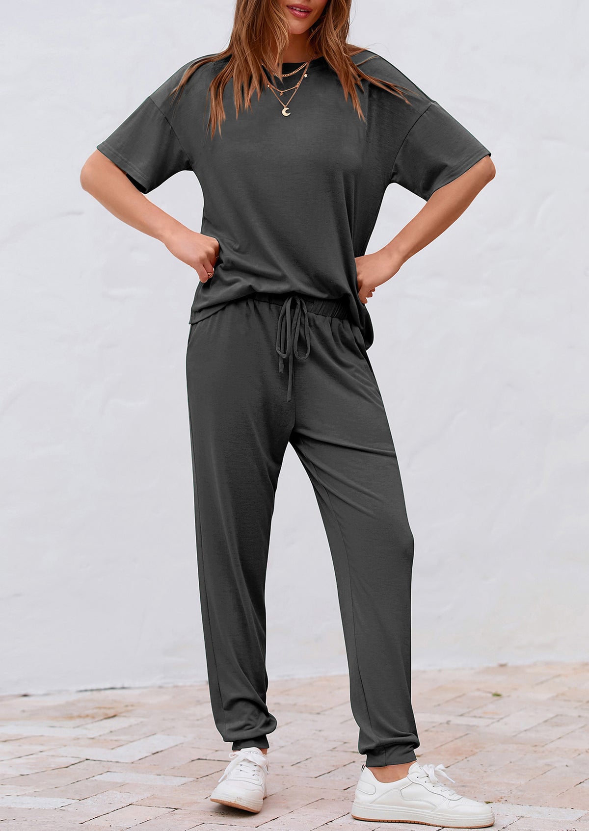 Two Piece Outfit Short Sleeve  Pullover Tops Tracksuits