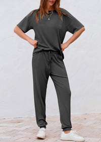 Two Piece Outfit Short Sleeve  Pullover Tops Tracksuits