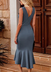 PRETTYGARDEN Women's Sleeveless Midi Bodycon Formal Dress Ruffle Mermaid Hem Elegant Cocktail Wedding Guest Midi Dresses