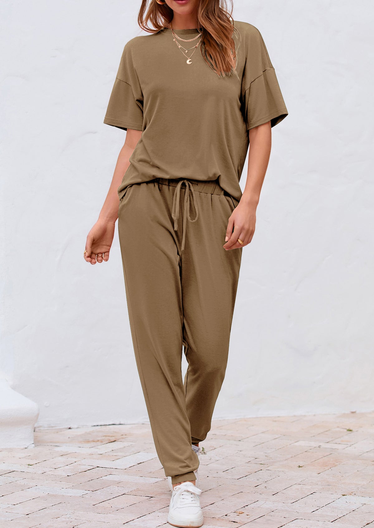Two Piece Outfit Short Sleeve  Pullover Tops Tracksuits