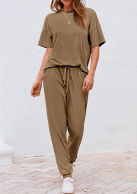 Two Piece Outfit Short Sleeve  Pullover Tops Tracksuits