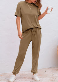 Two Piece Outfit Short Sleeve  Pullover Tops Tracksuits
