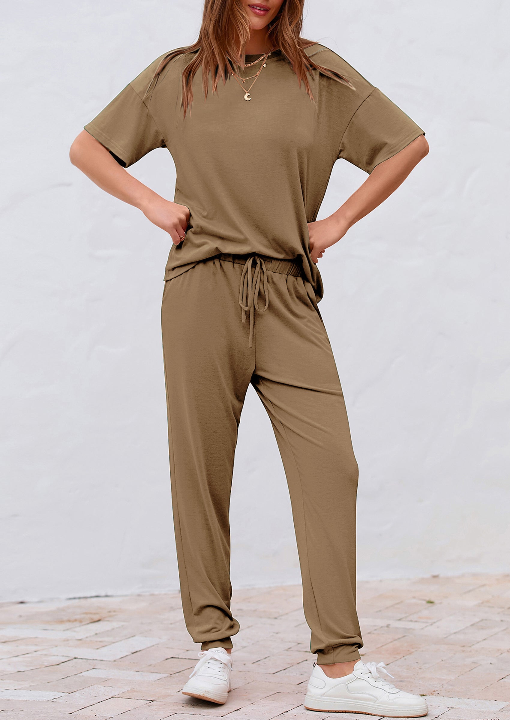PRETTYGARDEN Two Piece Lounge Sets Jogger Pants Vacation Outfits Travel Airplane Matching Clothes