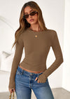 PRETTYGARDEN Womens Summer Fall Long Sleeve Shirts Ribbed Knit Fitted Basic Tee Going Out Tops Underscrub Casual Outfits