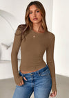 PRETTYGARDEN Womens Summer Fall Long Sleeve Shirts Ribbed Knit Fitted Basic Tee Going Out Tops Underscrub Casual Outfits