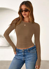 PRETTYGARDEN Womens Summer Fall Long Sleeve Shirts Ribbed Knit Fitted Basic Tee Going Out Tops Underscrub Casual Outfits