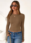 PRETTYGARDEN Womens Summer Fall Long Sleeve Shirts Ribbed Knit Fitted Basic Tee Going Out Tops Underscrub Casual Outfits
