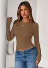PRETTYGARDEN Womens Summer Fall Long Sleeve Shirts Ribbed Knit Fitted Basic Tee Going Out Tops Underscrub Casual Outfits