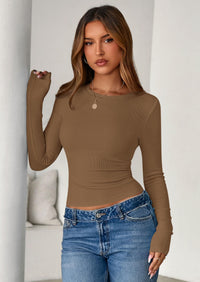 PRETTYGARDEN Womens Summer Fall Long Sleeve Shirts Ribbed Knit Fitted Basic Tee Going Out Tops Underscrub Casual Outfits