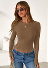 PRETTYGARDEN Womens Summer Fall Long Sleeve Shirts Ribbed Knit Fitted Basic Tee Going Out Tops Underscrub Casual Outfits